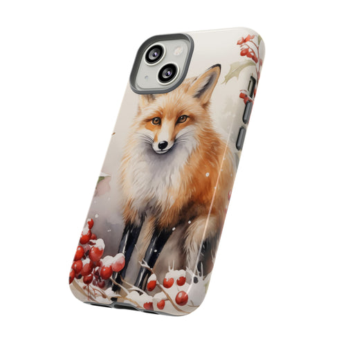 Christmas Fox in a Wreath of Red Berries - Impact Resistant Phone Case